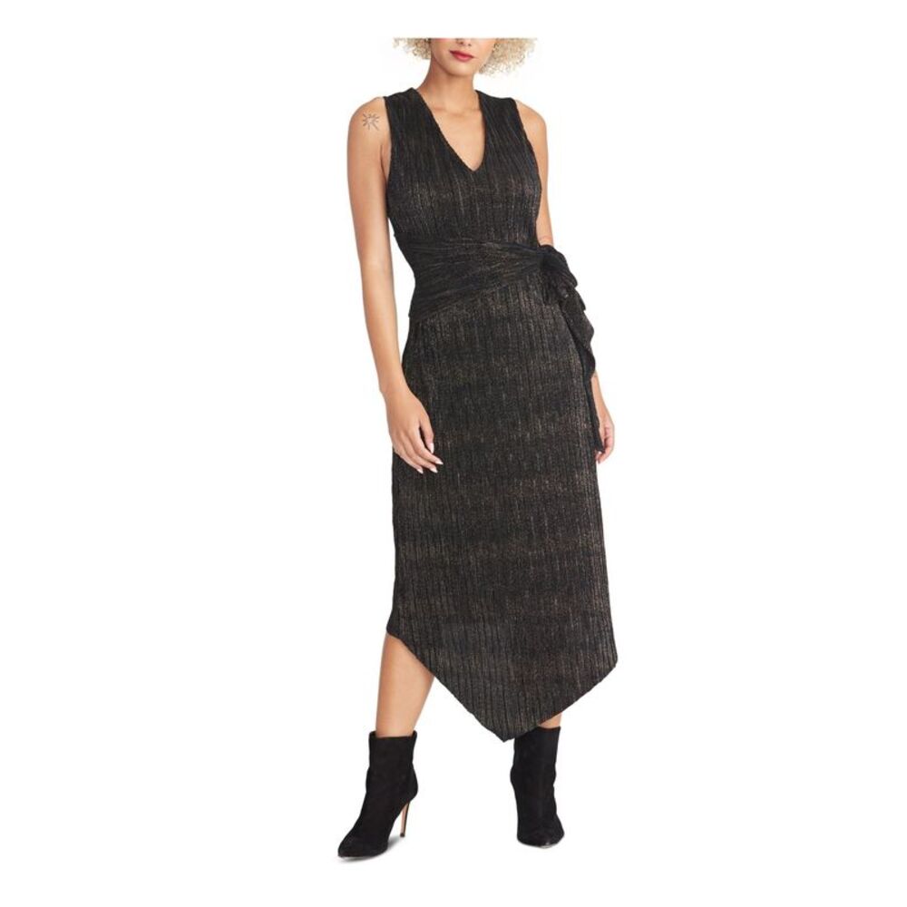 RACHEL RACHEL ROY Womens Black Sleeveless V Neck Tea-Length Party Shift Dress L - Picture 1 of 2